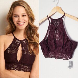 NEW Aerie High Neck Lace Bralette M Keyhole Stretch Comfort Lounge Sexy Romantic